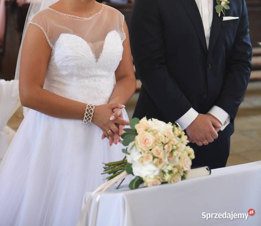 Przepiękna balowa Suknia Ślubna bolerko welon Skorogoszcz