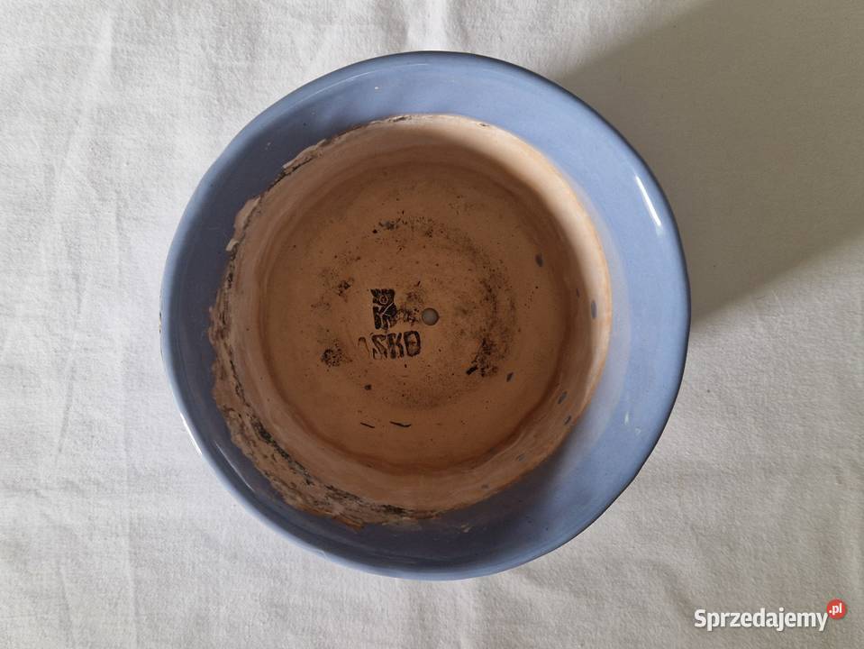 Błękitna ceramiczna doniczka ozdobnie żłobiona Warszawa sprzedam