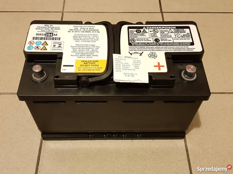 Akumulator Chrysler Jeep AGM 75Ah 700A IGŁA osobowe Wrocław sprzedam
