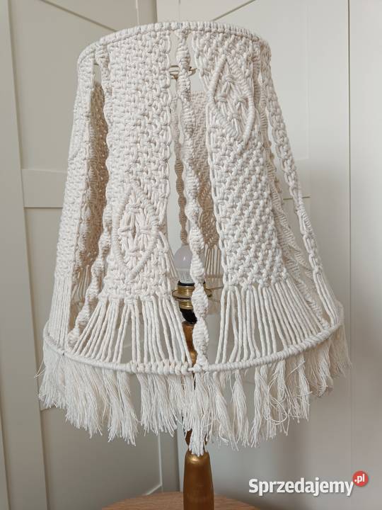 LAMPA stojąca nocna Abażur z makramy kremowy Wys Brzostek