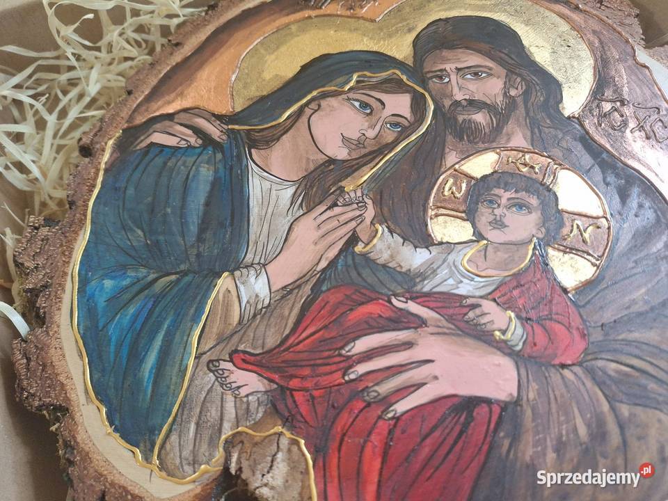 Obraz malowany ręcznie na plastrze brzozy Św Obrazki i obrazy Strzyżów sprzedam