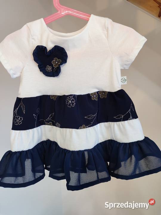 Sukienka dziewczynki biała granatowa krótki Lipnica