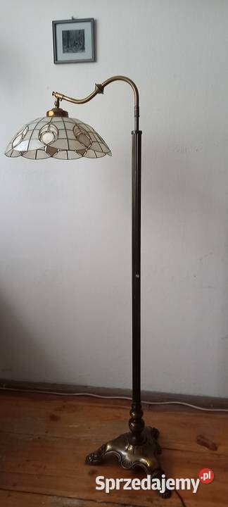 Stara mosiężna lampa podłogowa klosz witraż z