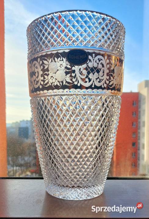 Piękny wazon kryształowy Bohemia Wrocław