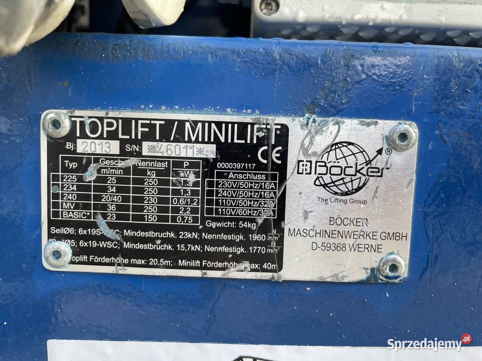 Winda dekarska Bocker TopLift 14m drabina nie Ślesin