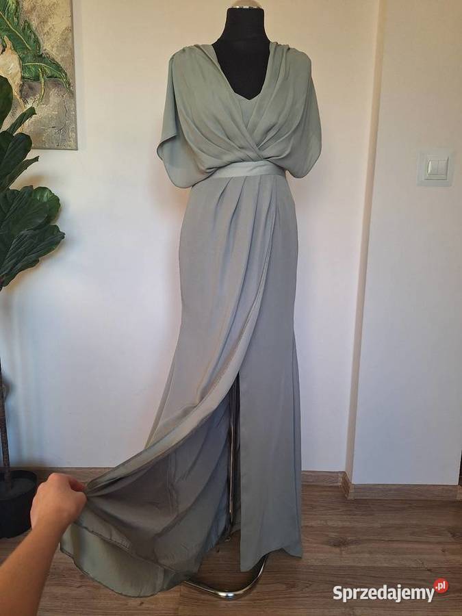 Piękna szałwiowa maxi długa sukienka elegancka Spódnice i sukienki małopolskie Kraków sprzedam