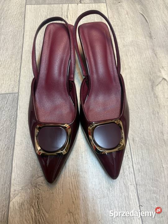 41 Bordowe czółenka wieczorowe z odkrytą Pięta skóra ekologiczna Moda i Styl Kraków