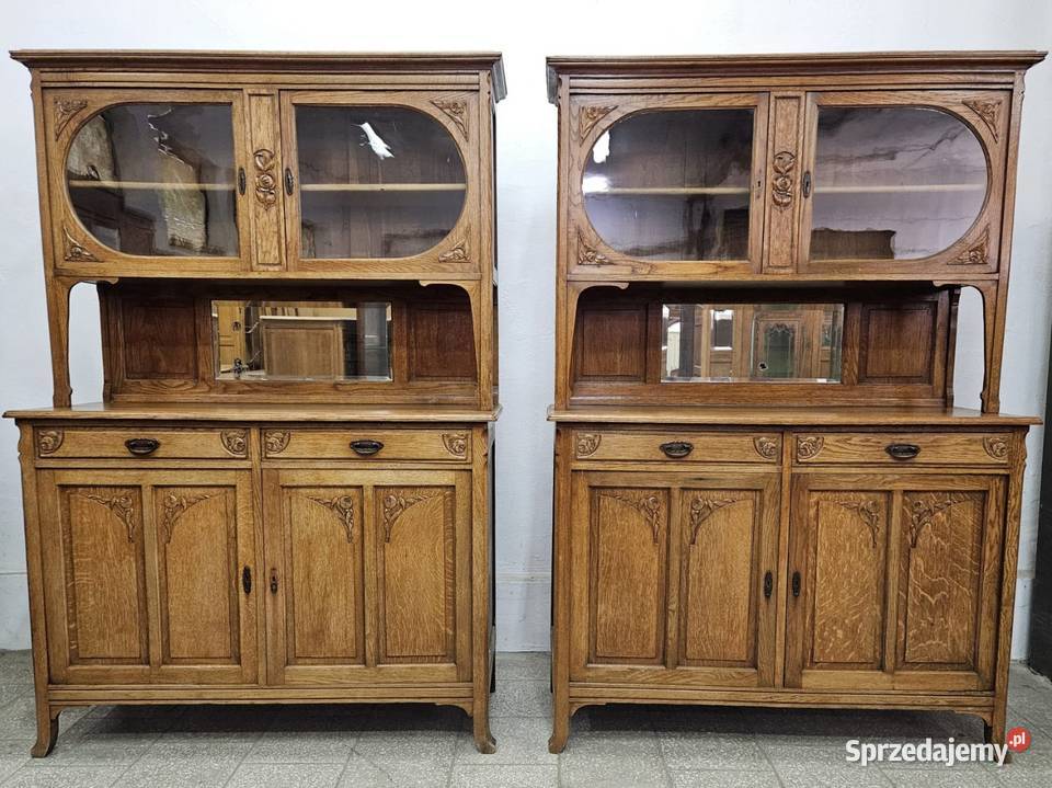 Dwa stare dębowe kredensy secesyjne z Francji Nowy Sącz