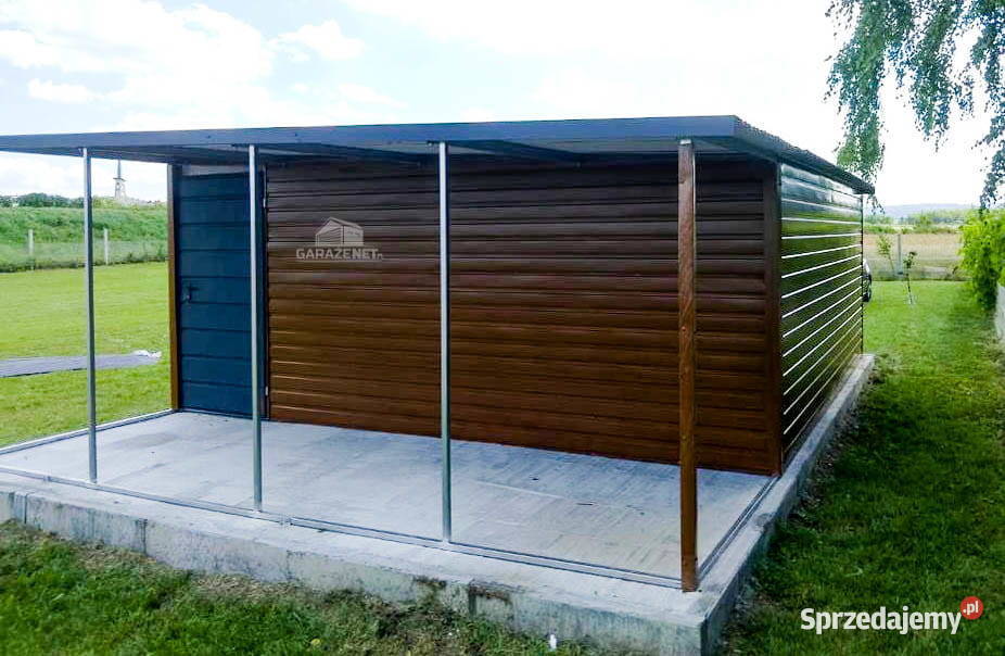 GARAŻ BLASZANY 6m x 5m SPAD W BOK WIATA DRZWI Domki narzędziowe Łapanów