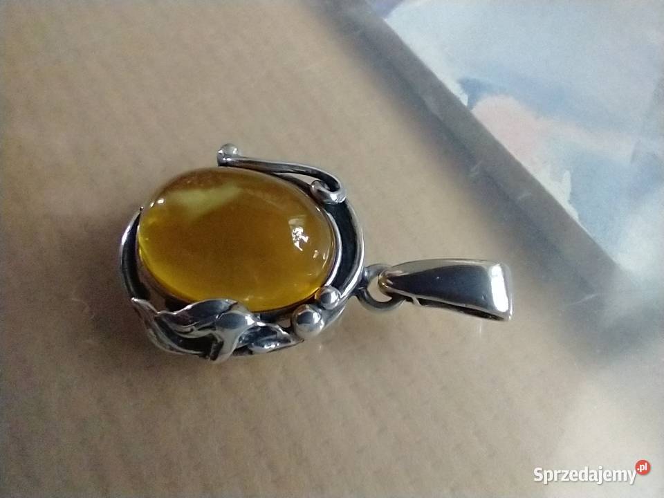 Autorski wisior bursztyn srebro 925 rękodzieło łódzkie Łódź