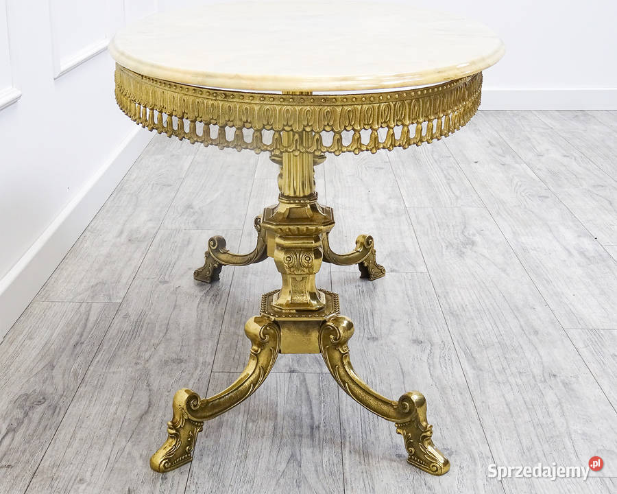 Owalna ŁAWA VINTAGE jasna PIĘKNY blat MARMUR Kalisz