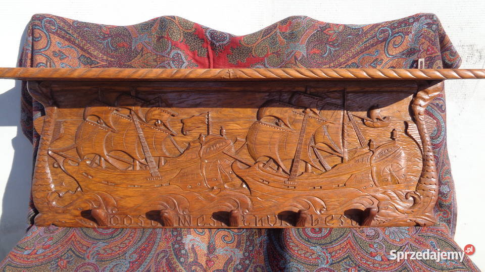 wieszak rzeźbiony motyw marynistyczny statki sprzedam