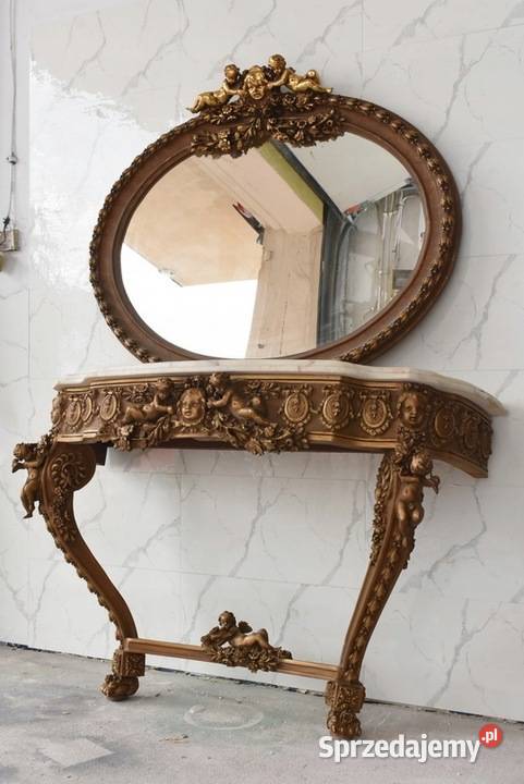 Drewniana Konsola Pod Ścianę Z Okrągłym Lustrem małopolskie Kraków