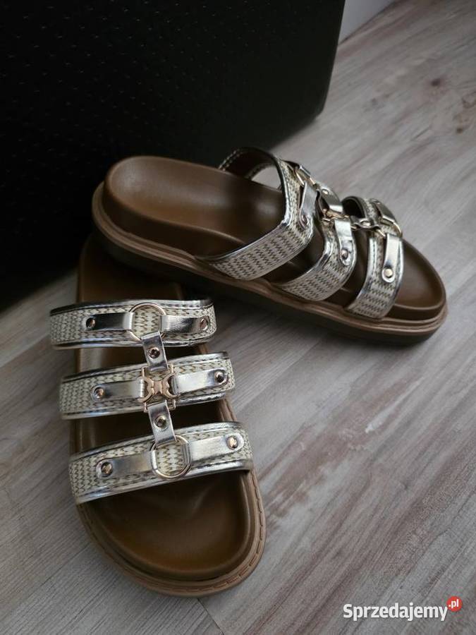 Ztote Plecione Klapki w Stylu Gladiatorek 38 Głogów