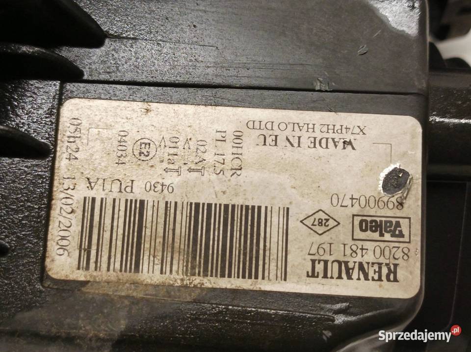 LAMPA PRZÓD PRAWA LIFT EU 8200481197 Renault