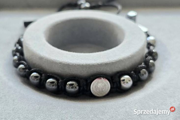 BRANSOLETKA RÓŻANIEC KAMIEŃ STAL MEDALIK Ś Częstochowa