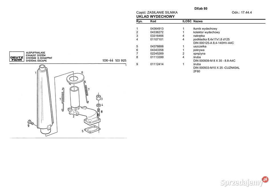 Deutz Fahr DX 80 katalog części Polsku Gdańsk