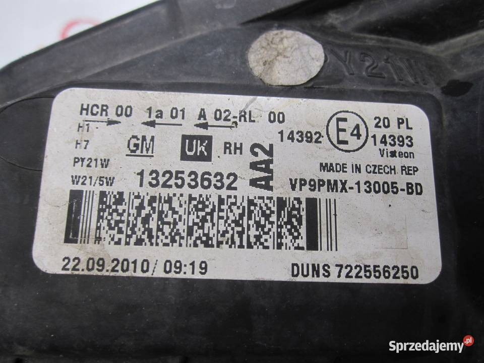 OPEL MERIVA B 11r lampa prawa przód 13253632 Kielce