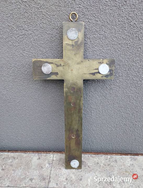 5 Stary krzyż krucyfiks ścienny masywny mosiądz Antyki