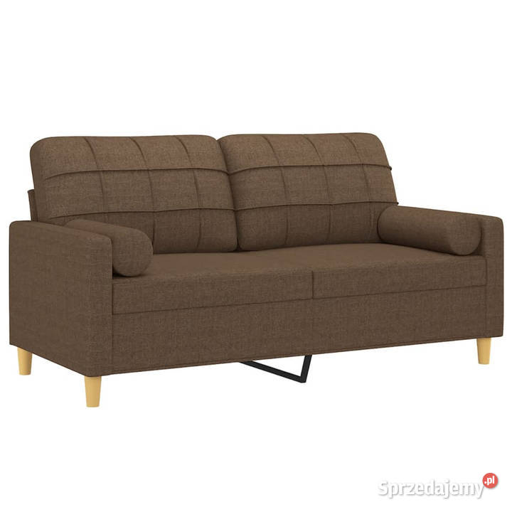 2osobowa sofa z poduszkami brązowa 140 tkanina