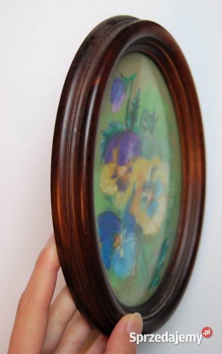 Bratki kwiaty malowane pastele obrazek vintage lubelskie