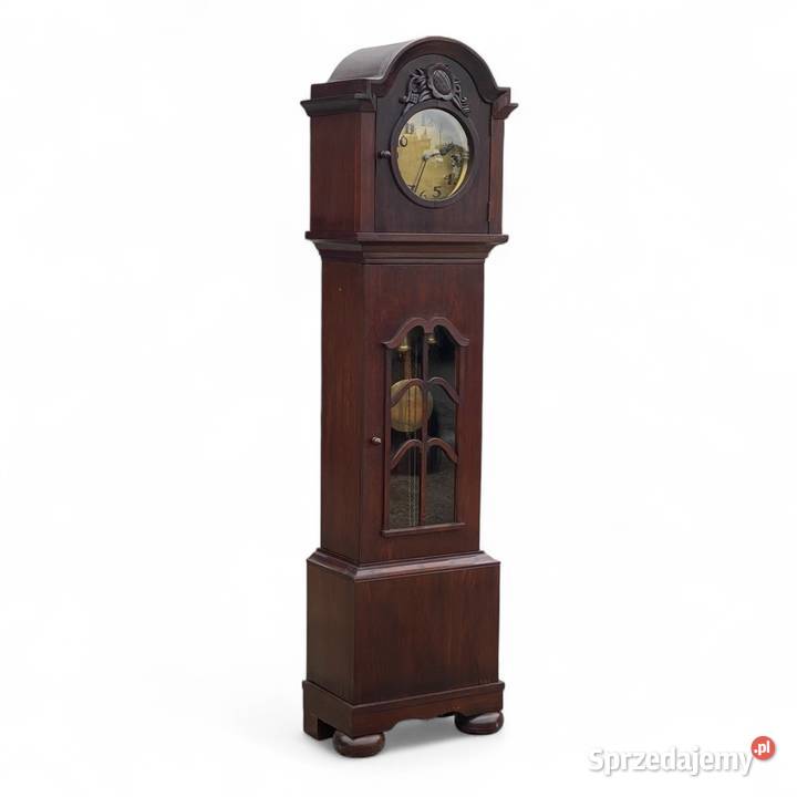 Niemiecki zegar stojący z wahadłem i wagami Gryfice