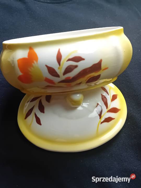 Fajansowa bomboniera art deco zdobienia Koźminek