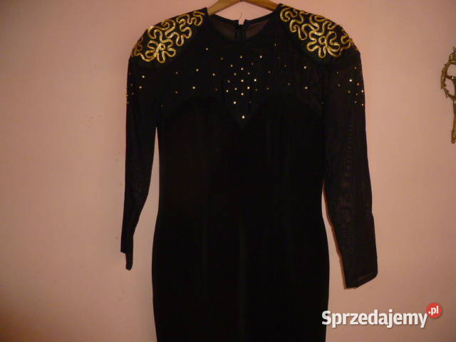 Sukienka czarna ze złotym dekorem Rozmiar 38(M) Odzież damska Kraków