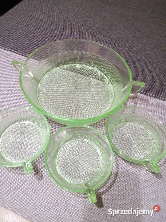 Przepiękny komplet z seledynowego szkła Art Deko Porcelana i szkło