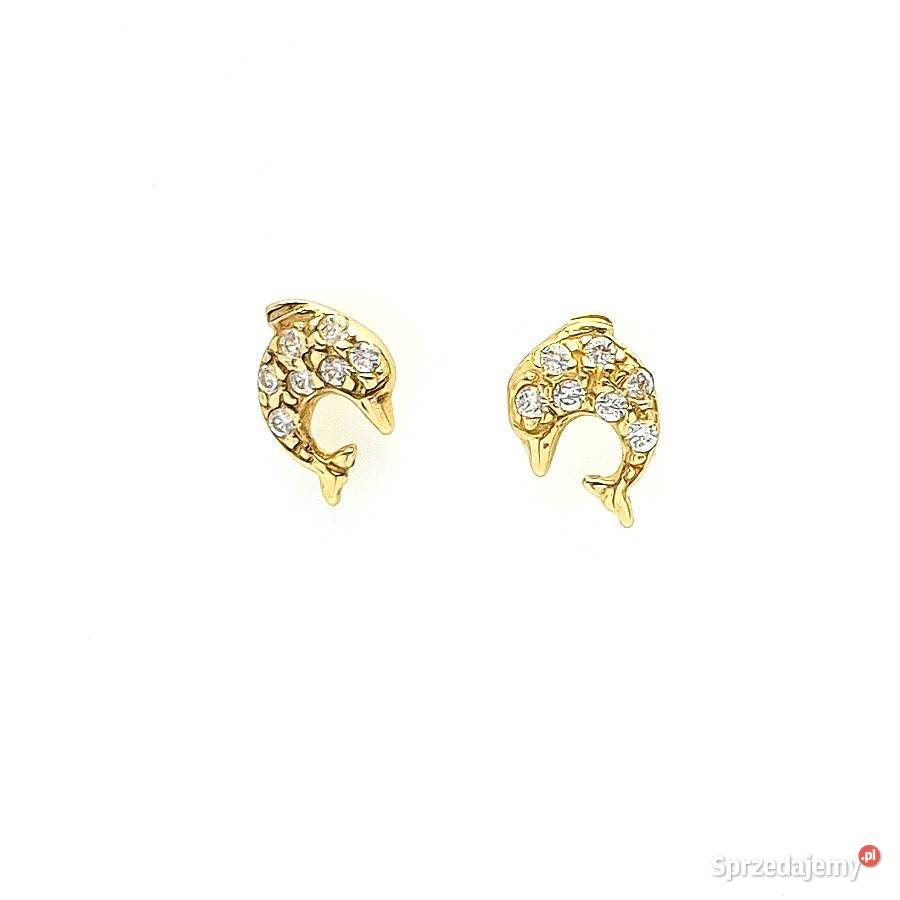 Kolczyki Złote pr585 Delfinki z kamieniami wielkopolskie sprzedam