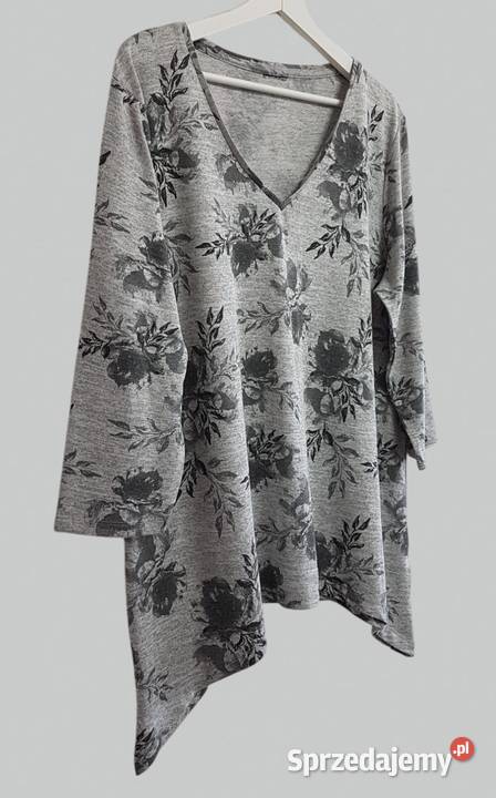 Damski lekki sweter szary w kwiaty z krótkim Rozmiar 44(XXL) Chrzanów
