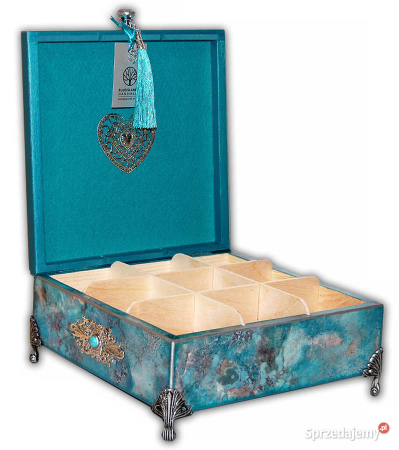 DUŻA SZKATUŁKA drewniana HOWLIT błękitny turkus niebieski kujawsko-pomorskie
