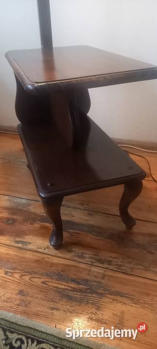 Drewniana lampa podłogowa ze stolikiem ruchome Antyki Skierniewice