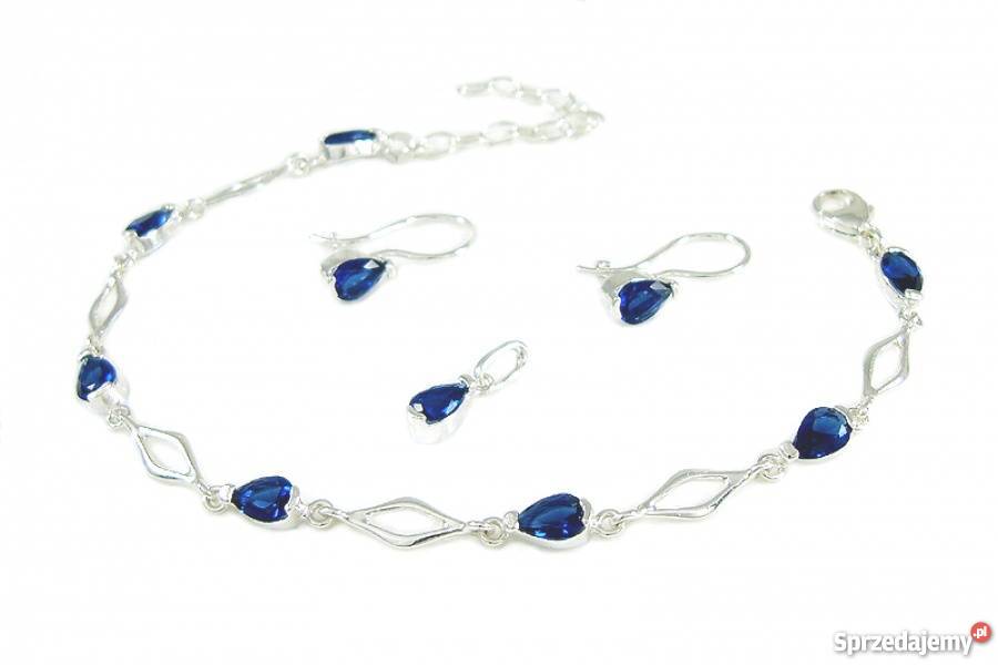 PRZEPIĘKNY SREBRNY KOMPLET Z SZAFIRAMI NA Pozostałe Białystok