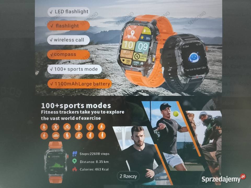 Smartwatch Fitness Tracker czarny z akumulatorem