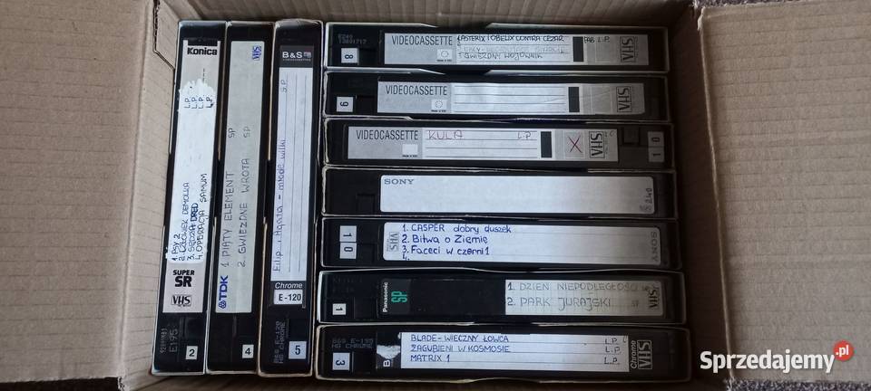 Kasety VHS 10 sztuk z filmami, wideo, Sony, TDK, Panasonic, Sanyo