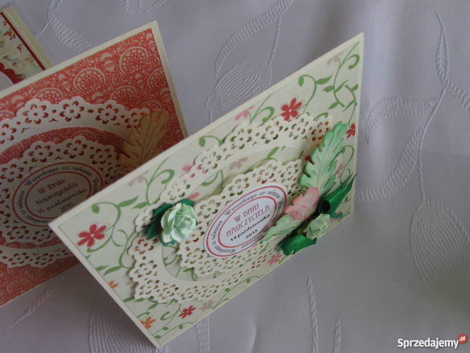 Dzień Nauczyciela Kartki Handmade z piórkami Zbójno
