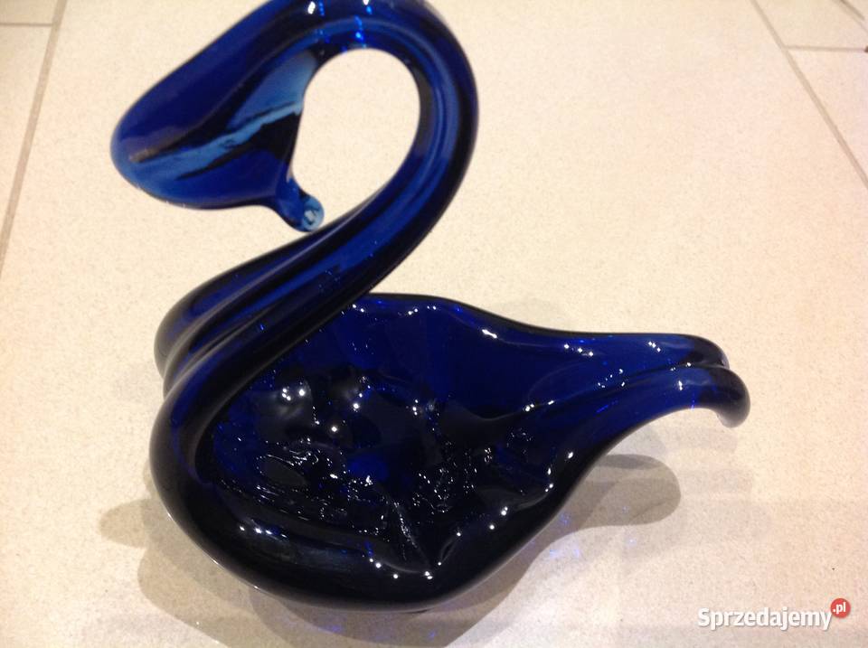 Łabędź Szklany Kobaltowy Vintage lubuskie Nowa Sól