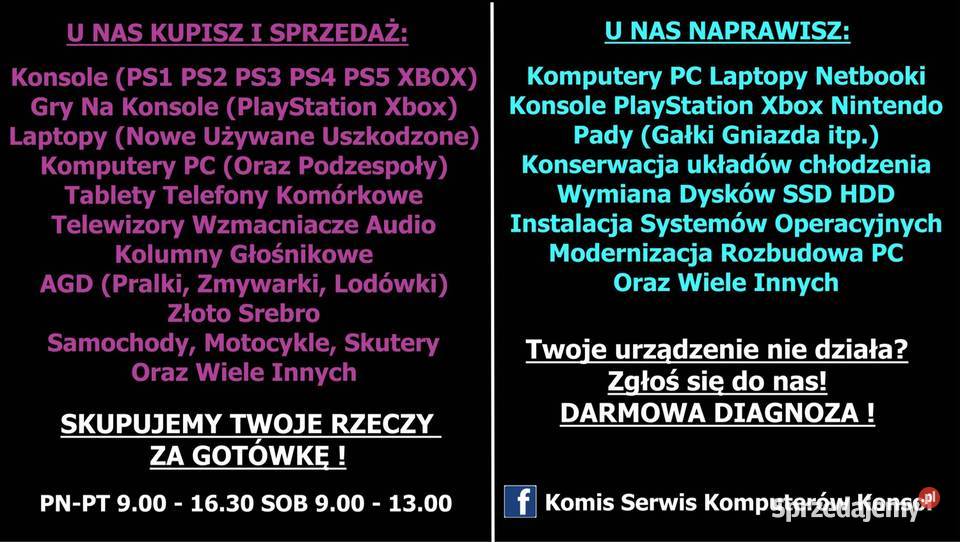 Komis Skup Sprzedaż Serwis Komputerów Konsol śląskie Cieszyn