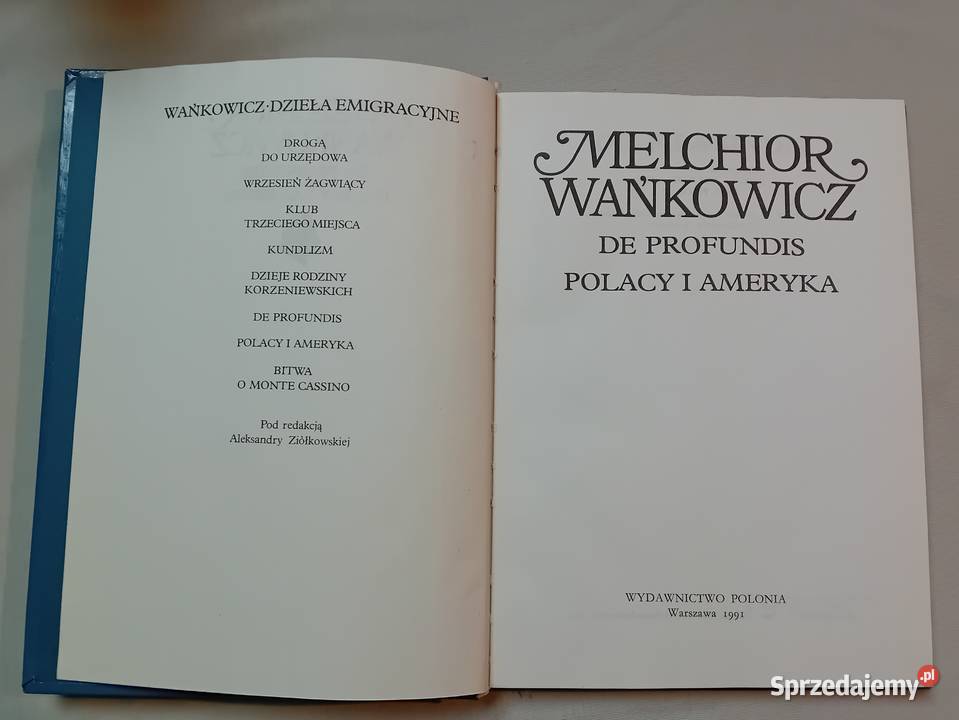 Melchior Wańkowicz De Profundis Polacy i Ameryka literatura piękna - proza polska Koźminek