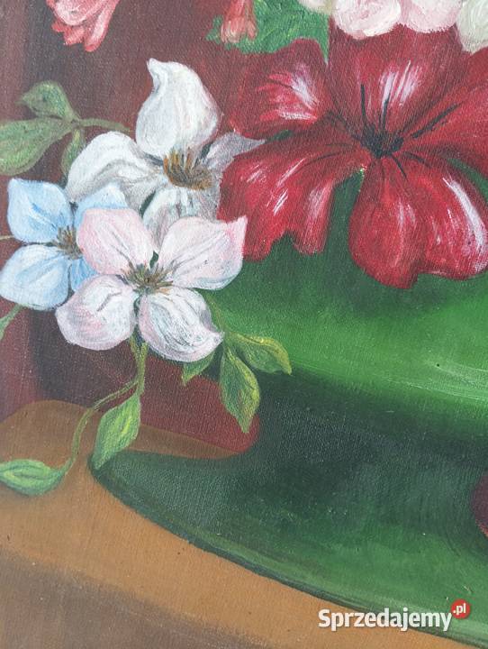 Obraz olejny kwiaty w wazonie styl old money Warszawa sprzedam