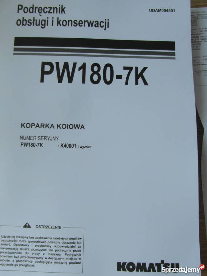 dtr instrukcja obsługi koparka komatsu pw 1807k Szczecin