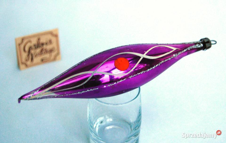 Stara bombka szklana ręcznie malowana sopel fioletowy