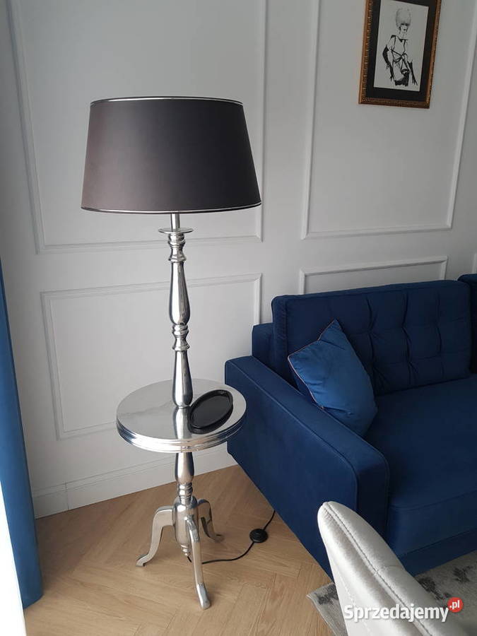 Stolik z lampą drewno szkło odnowiony RETRO 50cm Oleśnica