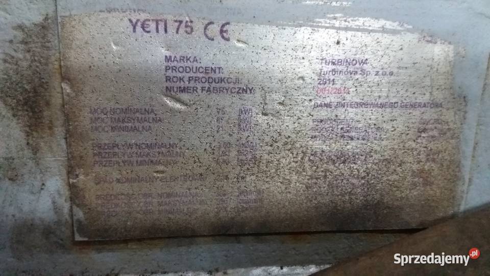 turbina wodna 950mm YETI 90 kW na 35m spadu Paczków sprzedam