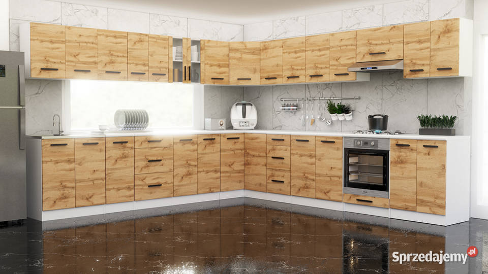 Meble Kuchenne Szare Z Drewnem Narożne Kuchnia Kuchenne Elbląg