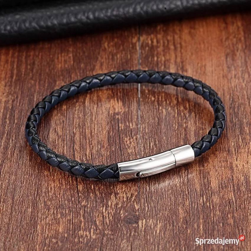 BRANSOLETKA 21 ZAPIĘCIE MAGNES STAL SKÓRA MĘSKA Częstochowa