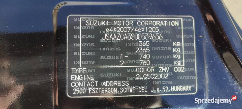 SUZUKI SWIFT MK8 SŁUPEK PRAWY ZMW osobowe dolnośląskie