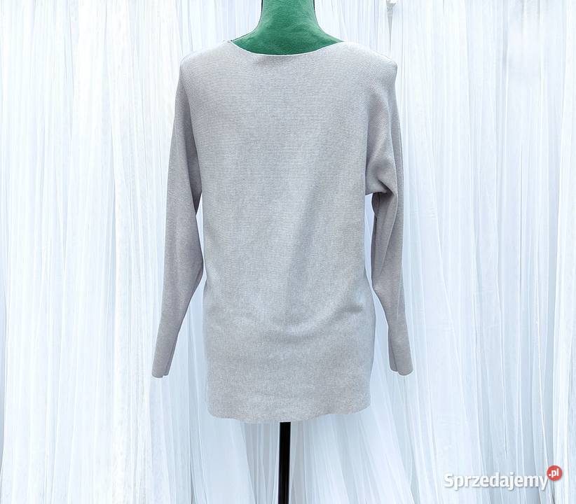 Szary luźny sweter dekolt łódka L 40 XL 42 szary/srebrny