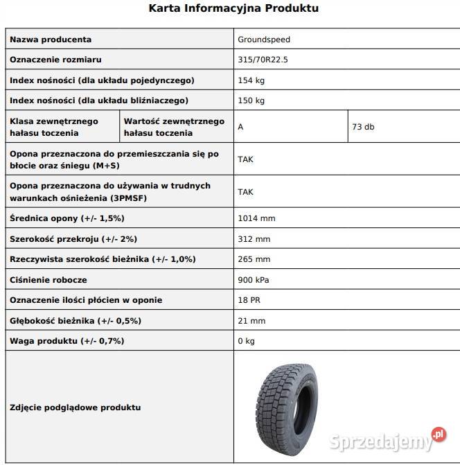 GROUNDSPEED GSVS02 31570 R225 Opony napęd kostka Ciężarowe Zarębki sprzedam